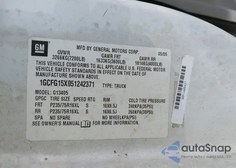 2005 Chevrolet Express z USA, uszkodzony, nr VIN 1GCFG15X051242371